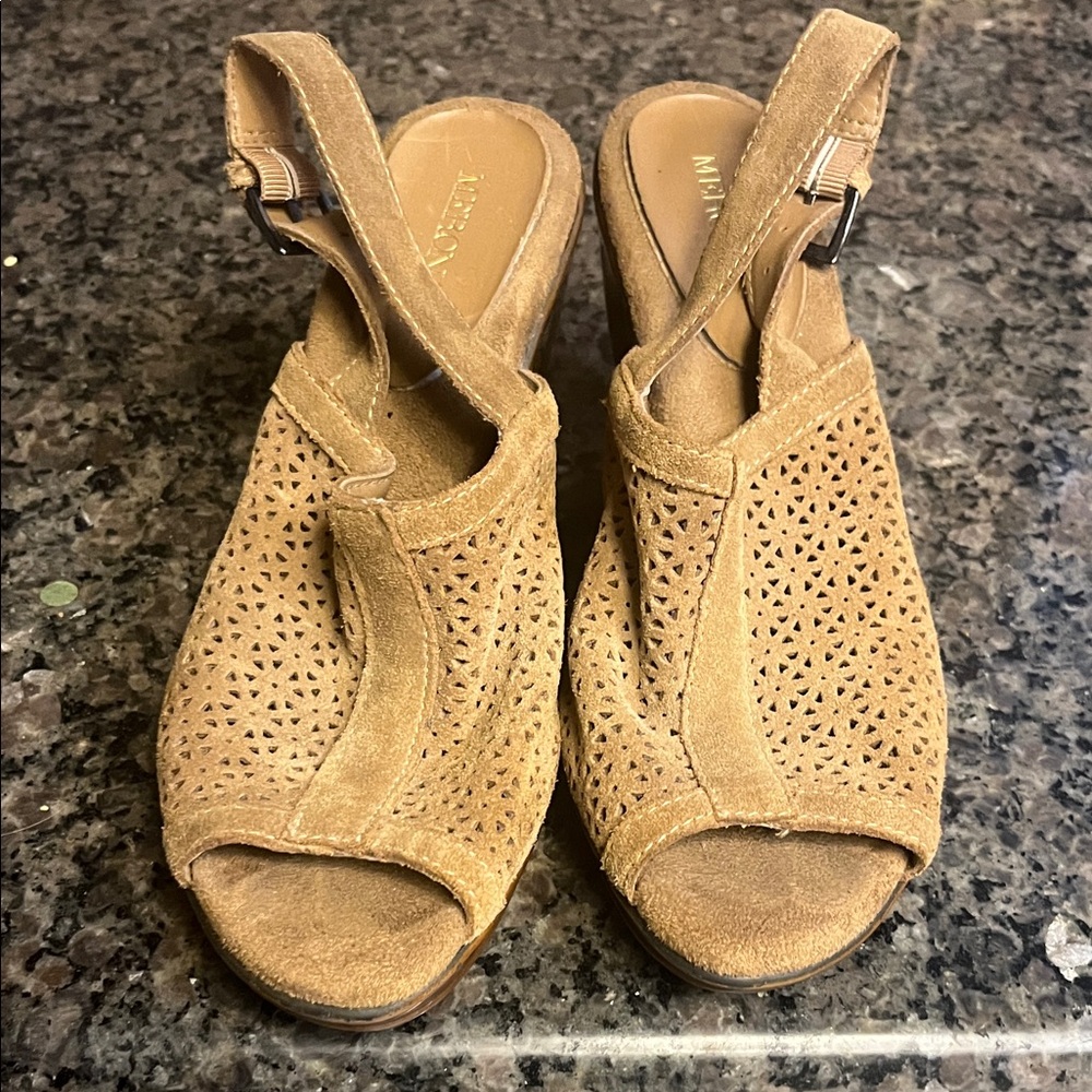 Merona Tan Suede Cutout Open Toe Shoes 7.5